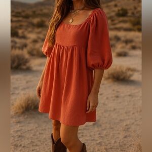 Abel the Label rayon/linen blend coral coloured mini dress